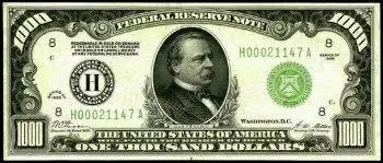$1000 One Thousand Dollar Bill